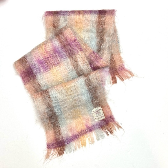 CREAGARAN MILLS Scotland Mohair Nap Scarf Pastel Plaid 8x45 Vintage Unisex - Picture 3 of 10
